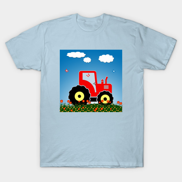Red tractor in a field